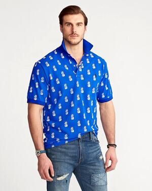 Polo Ralph Lauren Classic Fit Blue Mesh Pineapple All-Over Polo Shirt XL
